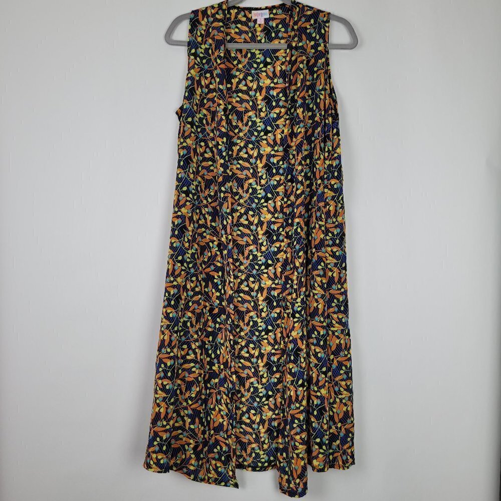 NWT Lularoe Joy Blue Floral/Vine Print Kimono Duster Vest Topper S